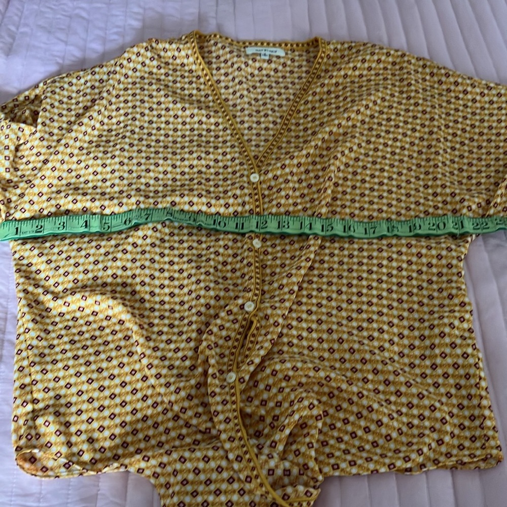Gold yellow tie waist blouse top S - Picture 8 of 9